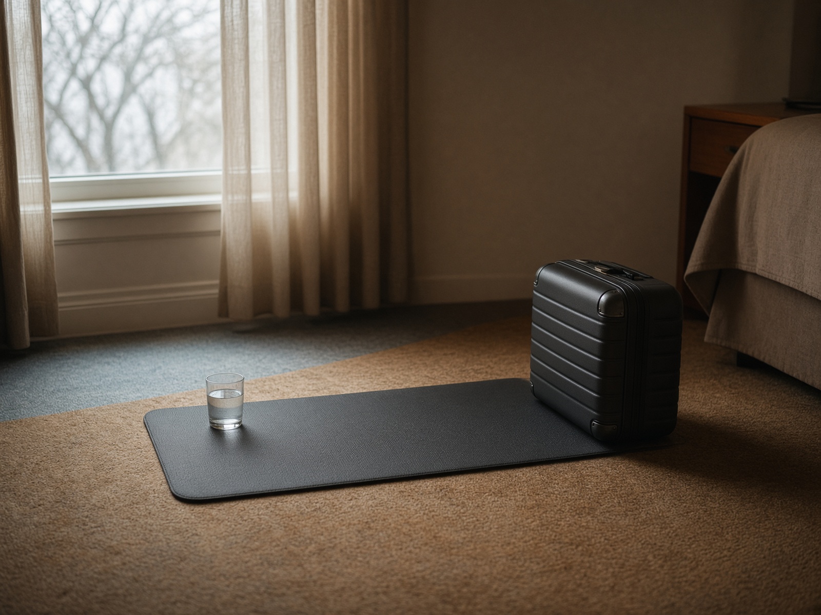 Hotel carpet, suitcase as optional weight.